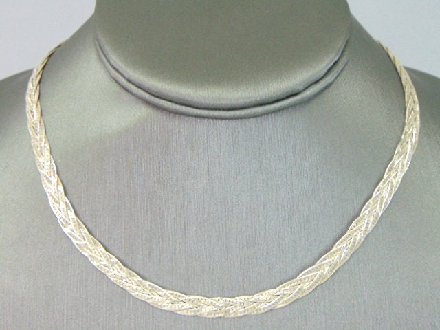 Damen Vintage Estate Sterling Silber Geflochten Fischgrät Halskette 14.1G E2261 Damen Vintage Estate Sterling Silber Geflochten Fischgrät Halskette 14.1G E2261 von MannysJewelry