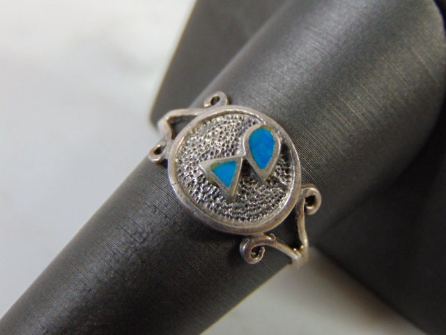 Damen Vintage Gut Sterling Silber Moderne Abstrakt Türkis Ring 3.1G E2098 von MannysJewelry