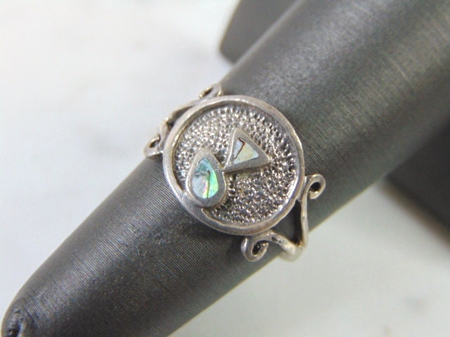 Damen Vintage Gut Sterling Silber Moderne Abstrakte Abalone Ring 3.3G E2094 von MannysJewelry