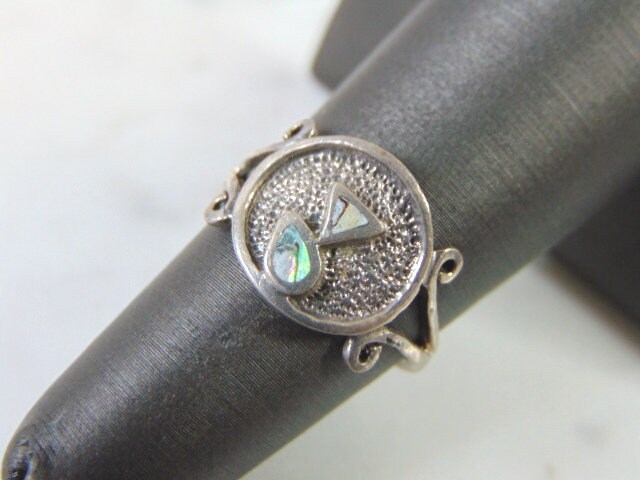 Damen Vintage Gut Sterling Silber Moderne Abstrakte Abalone Ring 3.3G E2094 von MannysJewelry