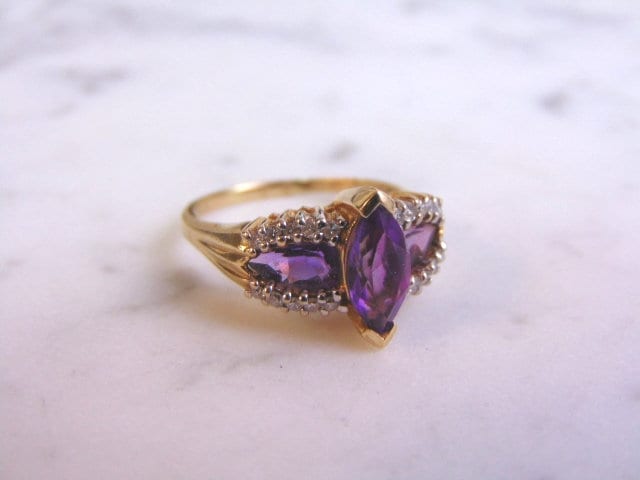 Damen Vintage Nachlass 10K Gold Diamant Amethyst Ring 4.2G E2547 von MannysJewelry
