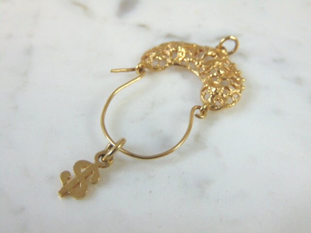 Damen Vintage Nachlass 14K Gelb Gold Anhänger Mit Geld 3.6G E1676 von MannysJewelry