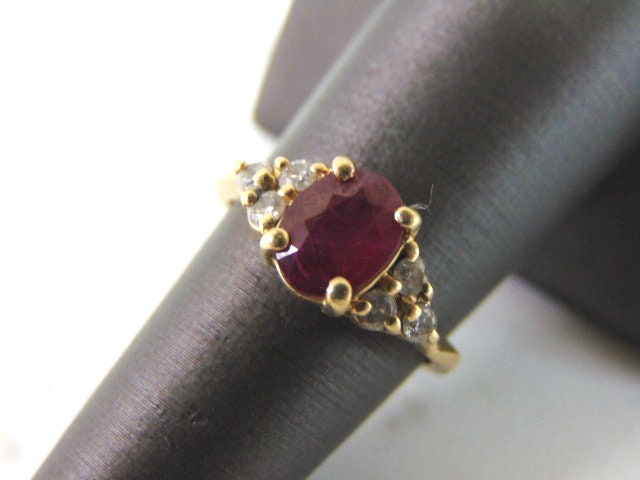 Damen Vintage Nachlass 14K Gelbgold Rubin & Diamant Ring 3.2G E5798 von MannysJewelry