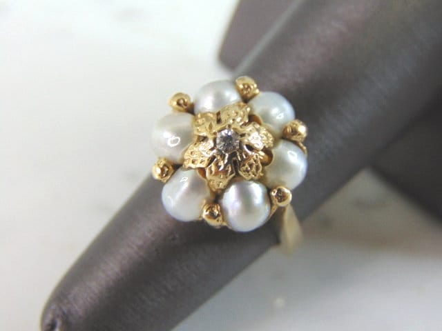 Damen Vintage Nachlass 14K Gold Perle & Diamant Ring 8.7G E1602 Damen Vintage Nachlass 14K Gold Perle & Diamant Ring 8.7G E1602 von MannysJewelry
