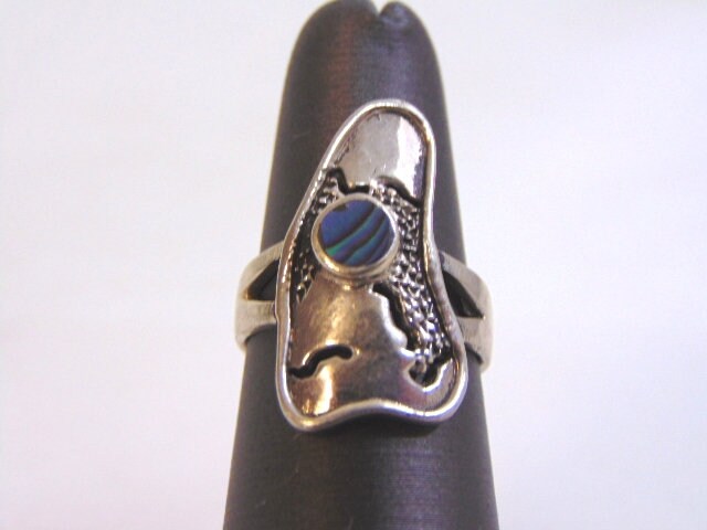 Damen Vintage Nachlass Sterling Silber Modern Abstrakter Abalone Ring 5, 3G E2082 von MannysJewelry