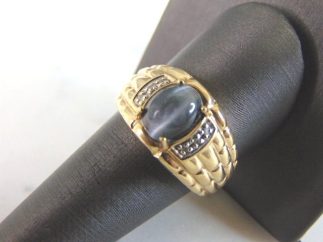 Herren Vintage Nachlass 10K Gold Katzenauge Diamant Ring 6, 7G E933 von MannysJewelry