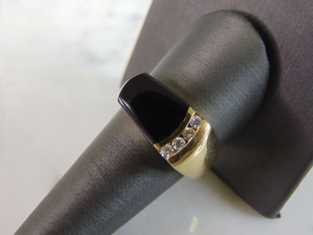 Herren Vintage Nachlass 14K Gelbgold Onyx & Diamant Ring 7.8G E5045 von MannysJewelry