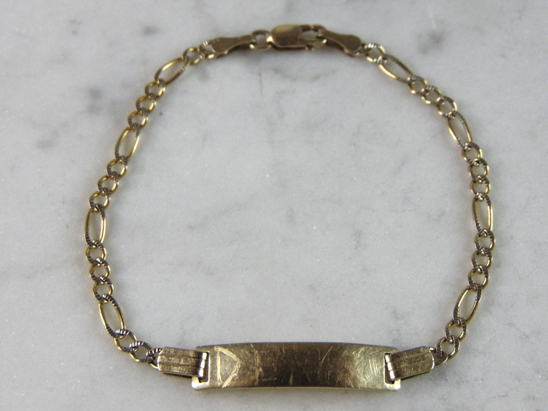 Kinder Vintage Nachlass 14K Gelb Gold Kettenglied Id Armband 2.7G E925 von MannysJewelry