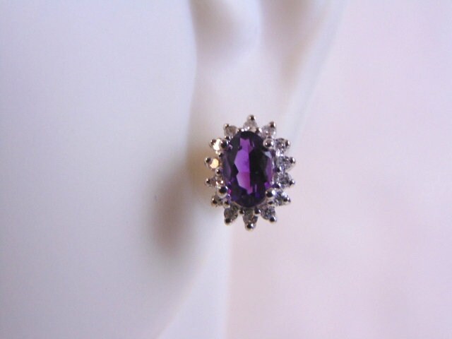 Pr Damen Vintage Estate 14K Weißgold Diamant Amethyst Ohrringe, 2.4G E3898 von MannysJewelry