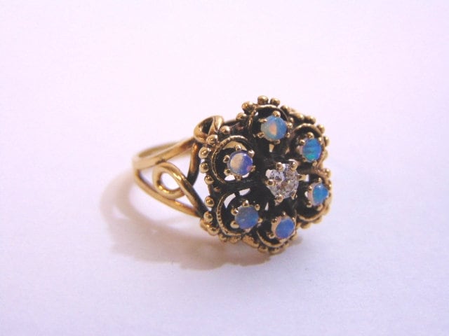 Unikat Damen Vintage Nachlass 14K Gold Opal & Diamant Ring 4, 0G E3832 von MannysJewelry
