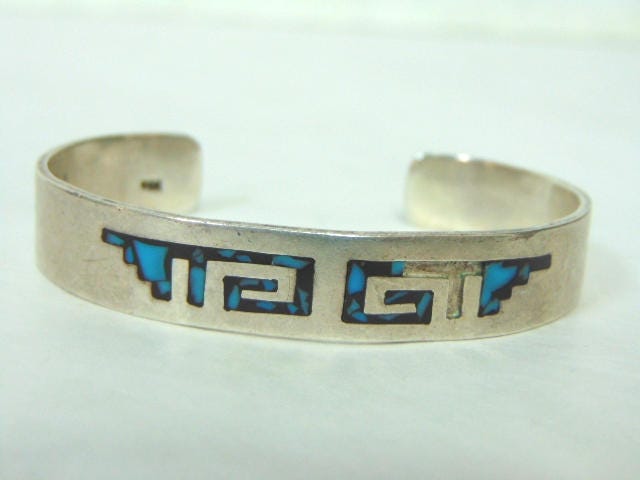 Vintage Estate Sterling Silber Southwestern Design Armband Mit Türkis, 27.5G E3034 von MannysJewelry