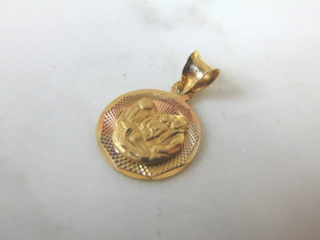 Vintage Nachlass 14K Gelb Weiß & Rose Gold Religiöser Anhänger 1.3G E1609 von MannysJewelry
