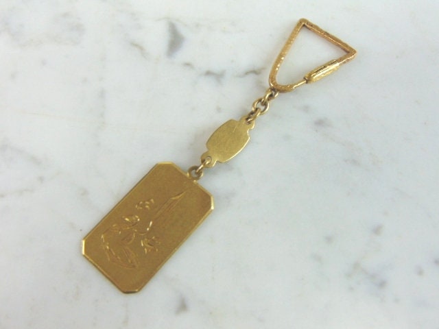 Vintage Nachlass 18K Gelb Gold Schlüsselanhänger Anhänger Fob 18, 0G E5041 von MannysJewelry