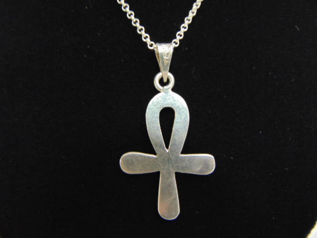 sterling Silber Religiöser Ankh Kreuz Anhänger & Halskette 13.2G E3765 von MannysJewelry