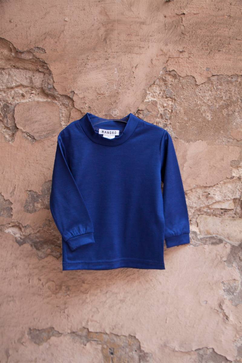 Neu Tintenblau Langarmbluse Für Babys 100% Schurwolle/Top von Manoko