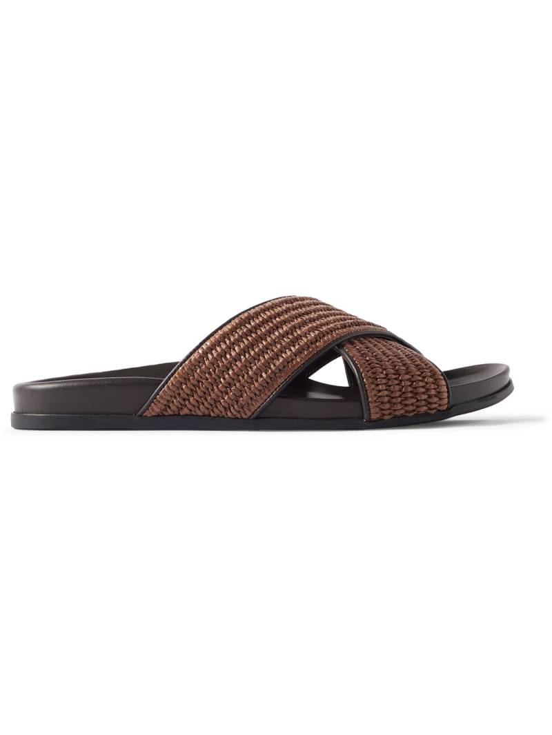 Manolo Blahnik - Chiltern Leather-Trimmed Raffia Sandals - Men - Brown - UK 7.5 von Manolo Blahnik