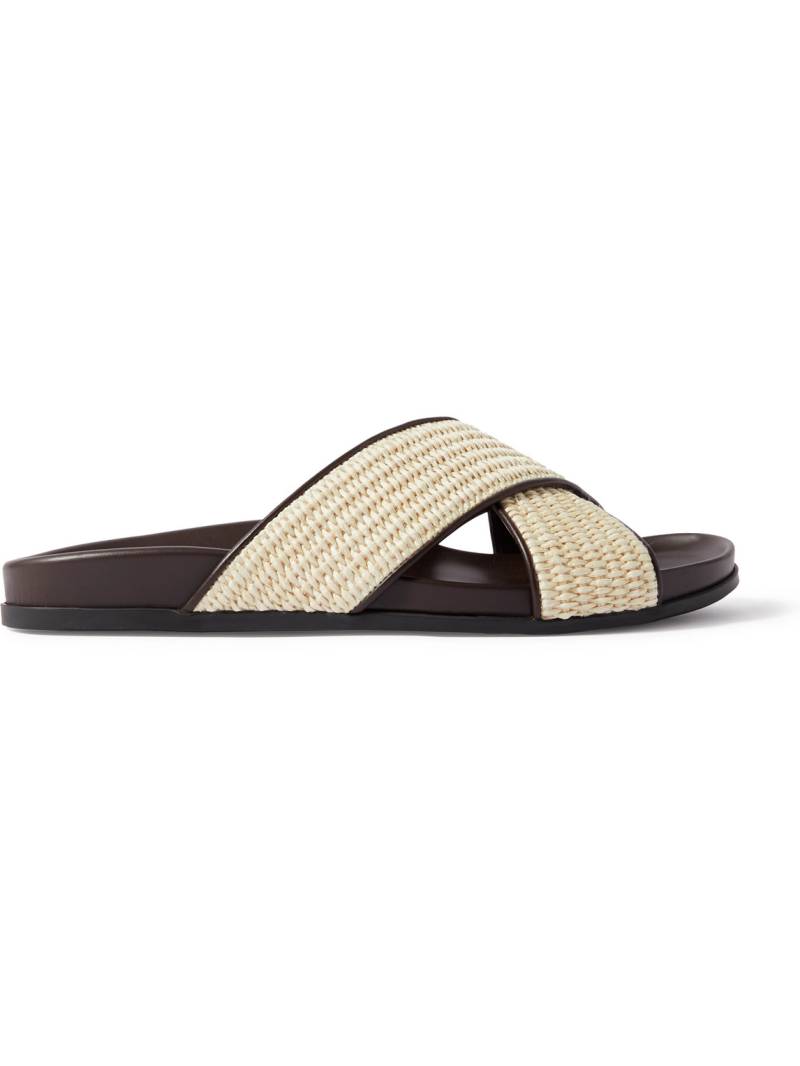 Manolo Blahnik - Chiltern Leather-Trimmed Raffia Sandals - Men - Neutrals - UK 10.5 von Manolo Blahnik