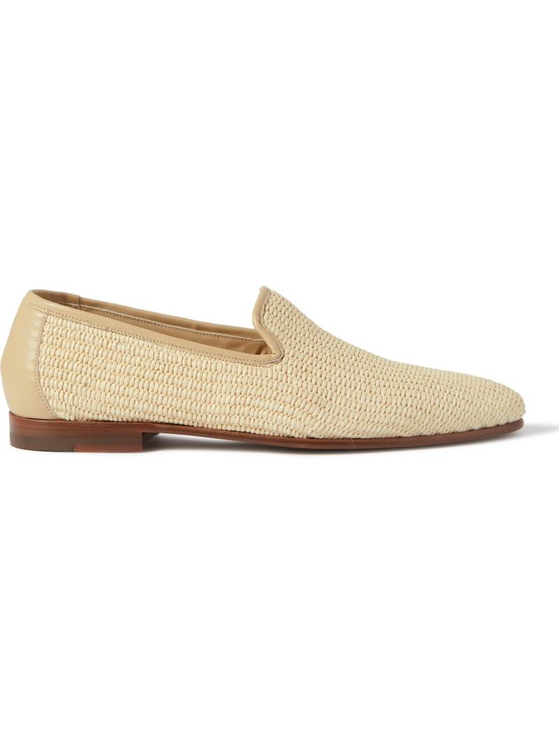 Manolo Blahnik - Mario Leather-Trimmed Raffia Loafers - Men - Neutrals - UK 7 von Manolo Blahnik