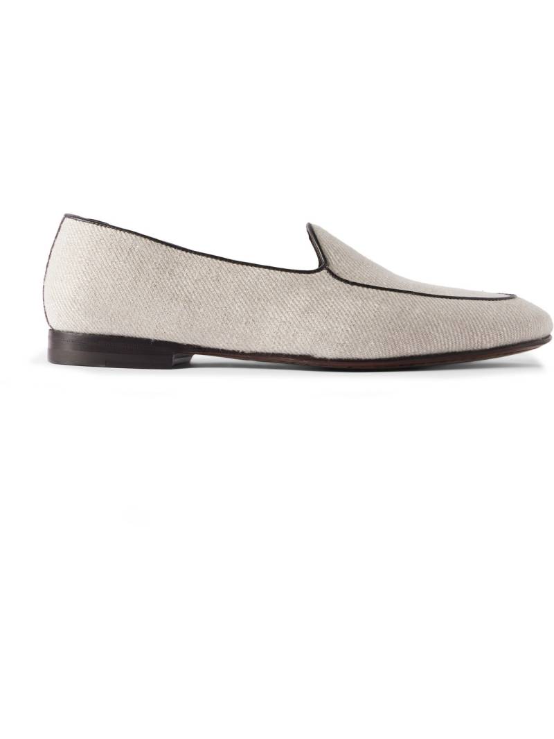 Manolo Blahnik - Modena Leather-Trimmed Linen-Twill Loafers - Men - Neutrals - UK 11 von Manolo Blahnik