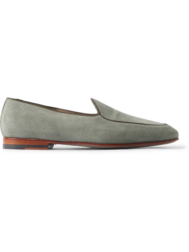 Manolo Blahnik - Modena Leather-Trimmed Suede Loafers - Men - Green - UK 11 von Manolo Blahnik