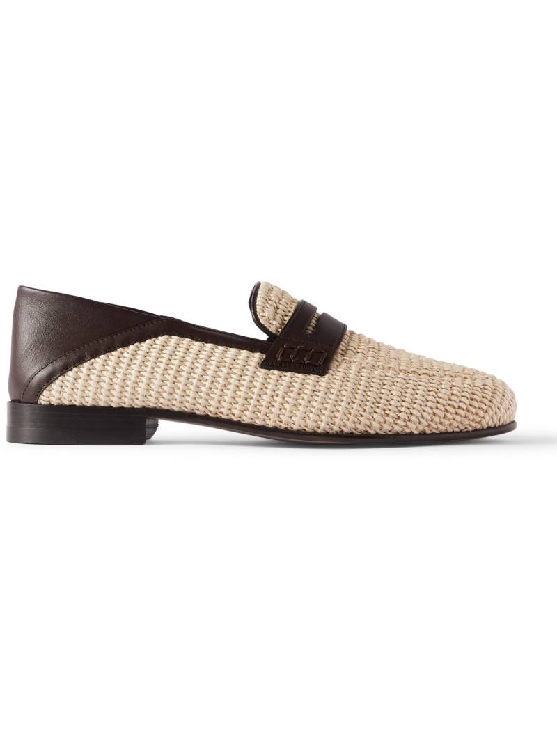 Manolo Blahnik - Padstow Collapsible-Heel Leather-Trimmed Raffia Loafers - Men - Neutrals - UK 9 von Manolo Blahnik