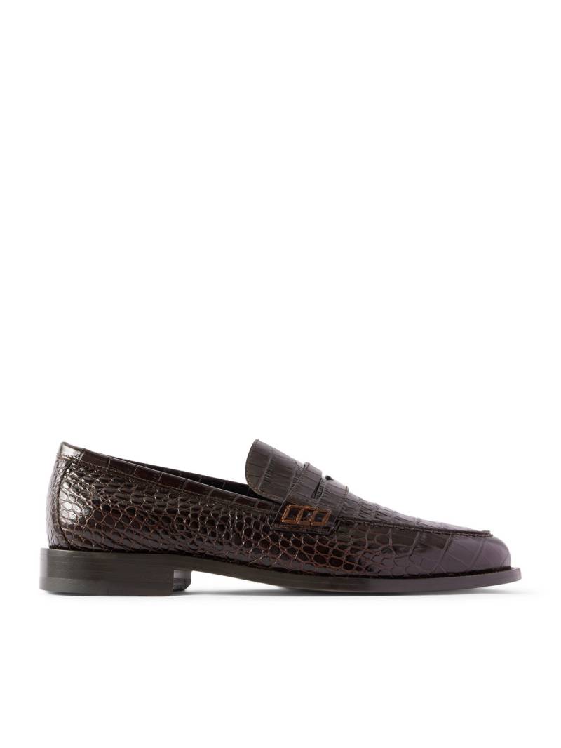 Manolo Blahnik - Perry Croc-Effect Leather Loafers - Men - Brown - UK 8 von Manolo Blahnik