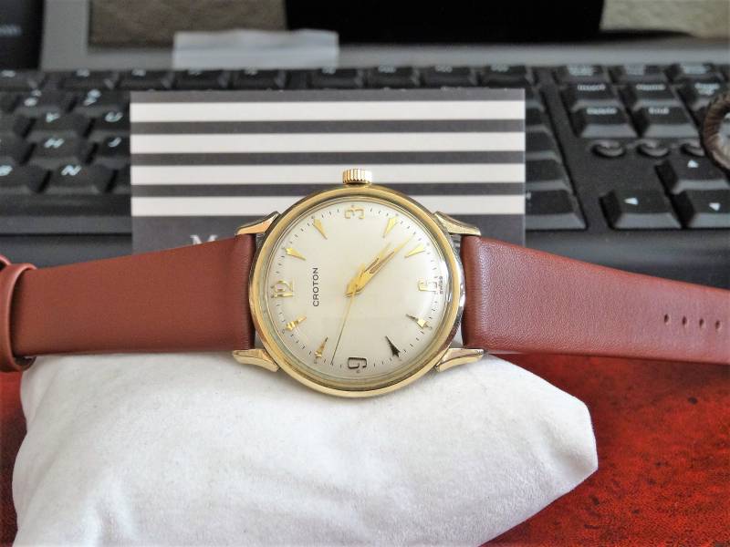 Vintage Croton Aquamatic 10K R.g.p. Top Schweizer Herrenuhr Mit 18mm Lederband von ManoloWatches