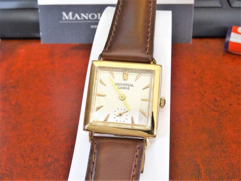 Vtg 1940Er Universal Geneve 18K Rosegold 16-J Herrenuhr Mit 18mm Lederband von ManoloWatches