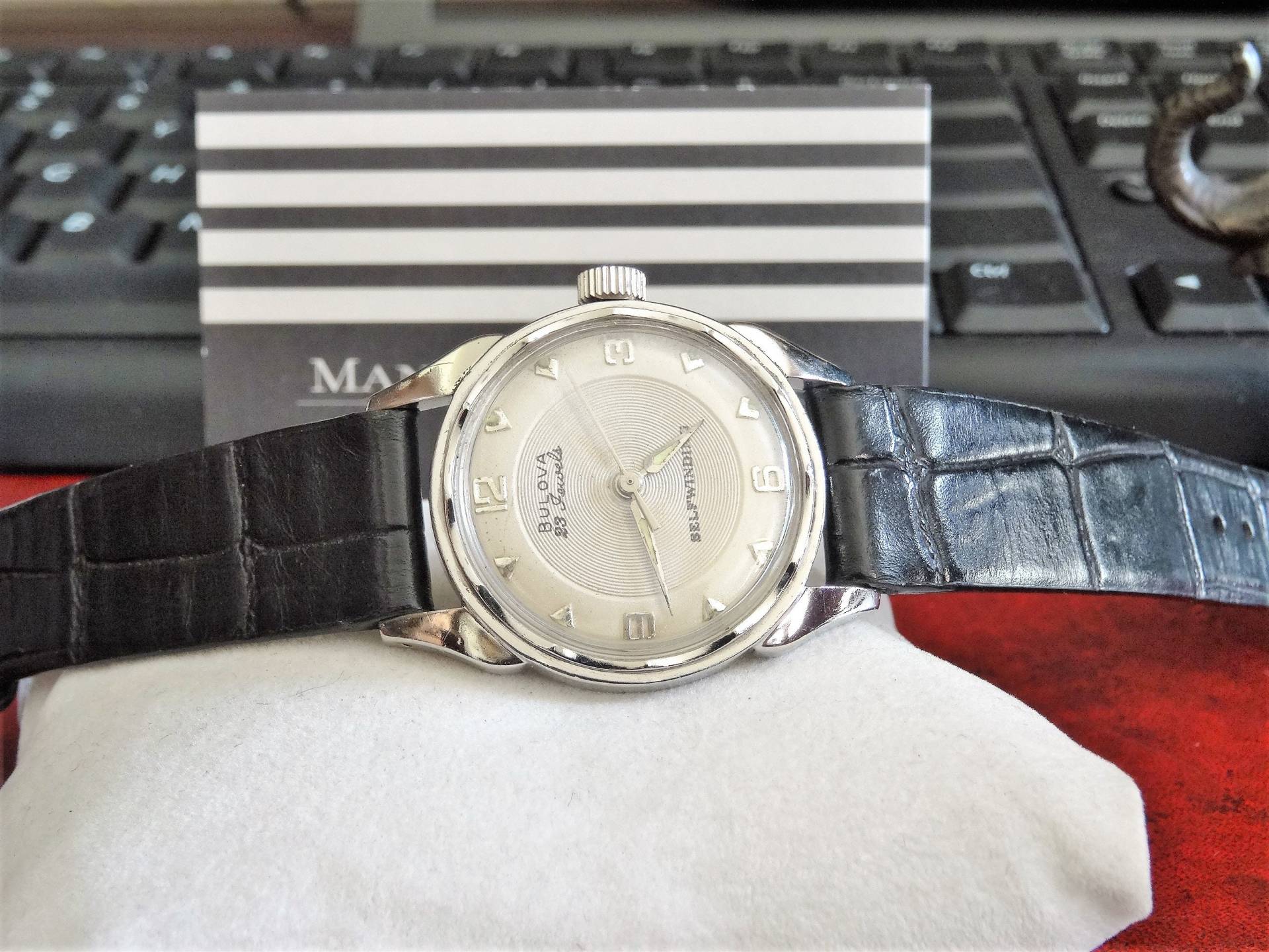 Vtg 1959 Bulova Selbstwicklung 23-Juwelen Graviert Herren Uhr W/16mm Lederband von ManoloWatches