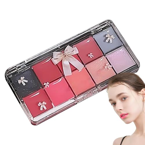 Manolyee Lippenfarbpalette, Lippenstiftpalette | 10 Farben Lippen-Make-up-Palette | Gelee-getönter Lipgloss, feuchtigkeitsspendendes Lippenstift-Make-up-Set, langlebig für Damen und Herren von Manolyee