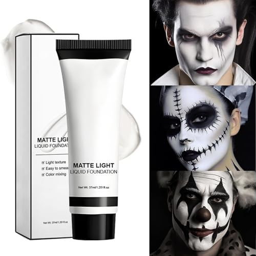 Weiße Clown Schminke,Lang anhaltende Grundierung - 37ml Tragbar Langanhaltend Verlaufssicher für Erwachsene und Kinder Weihnachtsfeier Halloween Bühne Cosplay von Manolyee