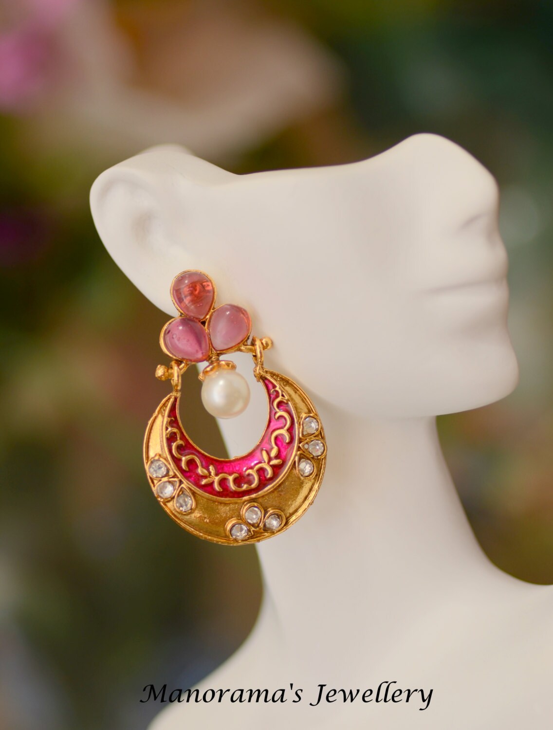 Purbi-Wunderschöne Ohrringe Creolen Rosa Meenakari Arbeit, Weiße Kundan Ohrringe, Matt-Finish-Jewerly, Trendige Ohrringe-Geschenk Für Sie, Manorama Purbi-Wunderschöne Ohrringe Creolen Rosa Meenakari Arbeit, Weiße Kundan Ohrringe, Matt-Finish-Jewerly, Trendige Ohrringe-Geschenk Für Sie, Manorama von ManoramasJewellery
