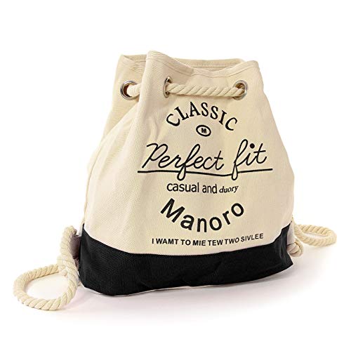 Manoro Damen Handtasche Beuteltasche Rucksack Tasche weiß schwarz Canvas OTK216S Canvas Handtasche von DrachenLeder