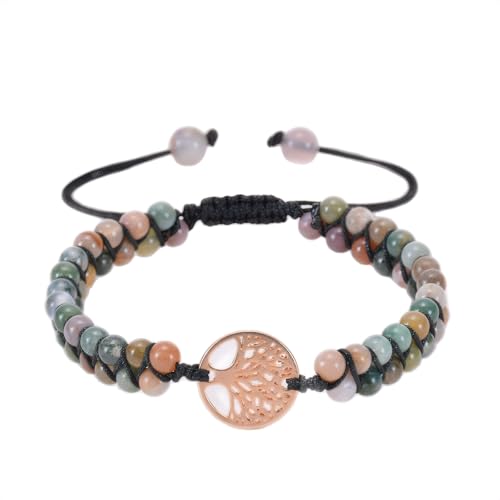 Armband lebensbaum Naturstein Perlen, Armband Damen Mit Lebensbaum, Boho Armbänder Bunte Naturstein Damen 19-30cm, Achat Mit Lebensbaum Anhänger, Edelstein Armbänder Für Damen Frauen Männer von Manqyi