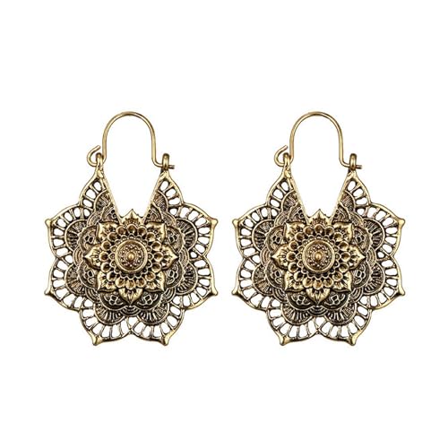 Böhmische Tropfen Baumeln Ohrringe, Boho Mandala Blume Ohrringe, Boho Gypsy Mandala Blumen Ohrringe, Boho Große Filigrane Reifen Tropfen Ohrringe, Ohrring Schmuck Für Frauen Und Mädchen von Manqyi