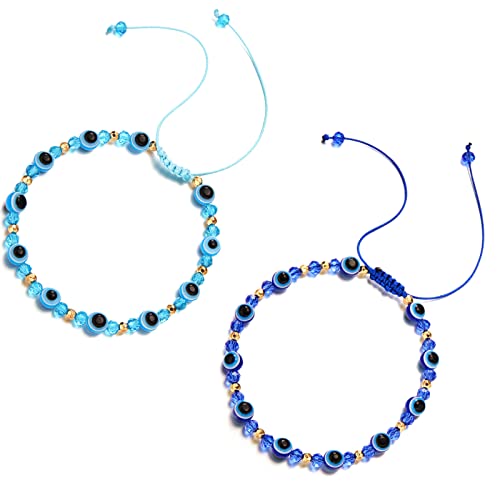 Manqyi 2 Stück Blue Eye Armkette, Evil Eye Armband, Unisex Evil Blue Eye Stretch Perlenarmbänder, Evil Eye Perlenarmband für Frauen, Blaue Armbänder Kristall Handmade, für Viel Glück Protection von Manqyi