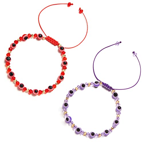 Manqyi 2 Stück Evil Eye Armband, Blue Eye Armkette, Evil Eye Perlenarmband für Frauen, Unisex Evil Blue Eye Stretch Perlenarmbänder von Manqyi