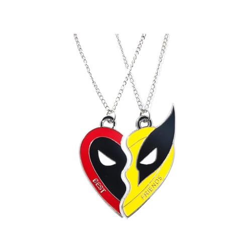 Manqyi 2 Stück Wolverine Kette, Halskette mit Toten- und Wolverine-Anhänger, Deadpool Wolverine Freundschaftskette, Freundschaftshalskette für Damen und Herren, Ketten Geschenk für Beste Freunde von Manqyi