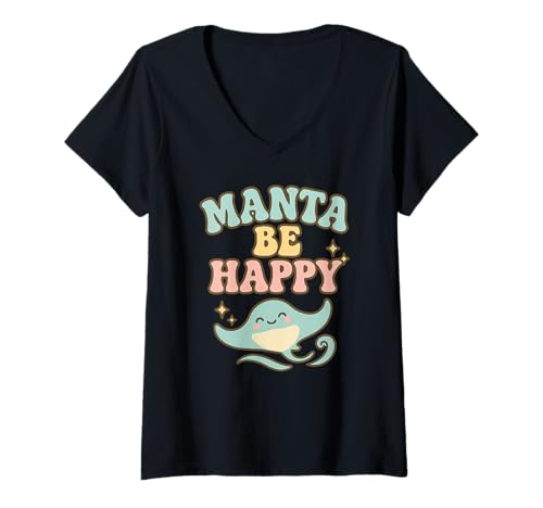 Damen Manta Sei glücklich T-Shirt mit V-Ausschnitt Damen Manta Sei glücklich T-Shirt mit V-Ausschnitt von Manta Ray Ocean Lover Design Co.