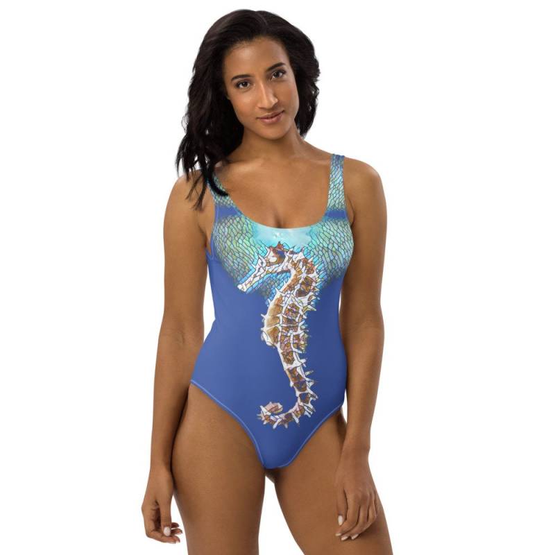 Seepferd Badeanzug - Tier Badeanzug Einteiliger Pool Party Kleid Ocean Aqua Chlorbeständiger von MantarajCollection