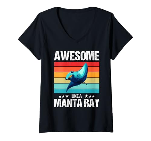 Damen Mantas Manta Manta-Rochen T-Shirt mit V-Ausschnitt Damen Mantas Manta Manta-Rochen T-Shirt mit V-Ausschnitt von Mantas Manta Manta-Rochen Tier Shop