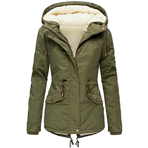 Sannysis Damen Winterjacke Warm Wintermantel Baumwolljacke mit Kapuze Winter Jacke Mantel Outdoor Lange Teddyfell Winterparka Slim Fit Übergangsjacke Coat (Armeegrün, X-Large) von Mantel Sannysis