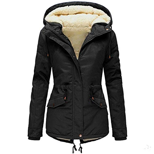 Sannysis Damen Winterjacke Warm Wintermantel Baumwolljacke mit Kapuze Winter Jacke Mantel Outdoor Lange Teddyfell Winterparka Slim Fit Übergangsjacke Coat (Schwarz, Large) von Mantel Sannysis