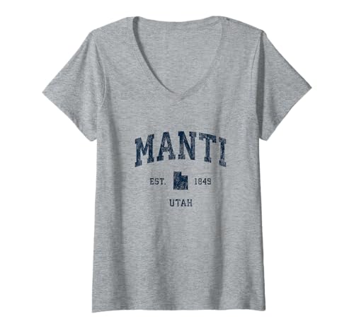 Damen Manti Utah UT Sportliches Vintage-Sportdesign, marineblau T-Shirt mit V-Ausschnitt von Manti UT Retro T-Shirts & Gifts