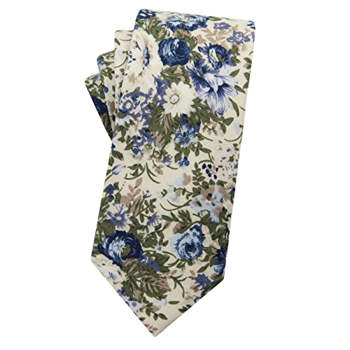Mantieqingway Herren-Krawatte, Baumwolle, Blumenmuster, 6,4 cm, bedruckt, schmale Krawatte, 01-blaue Blumen, Medium von Mantieqingway
