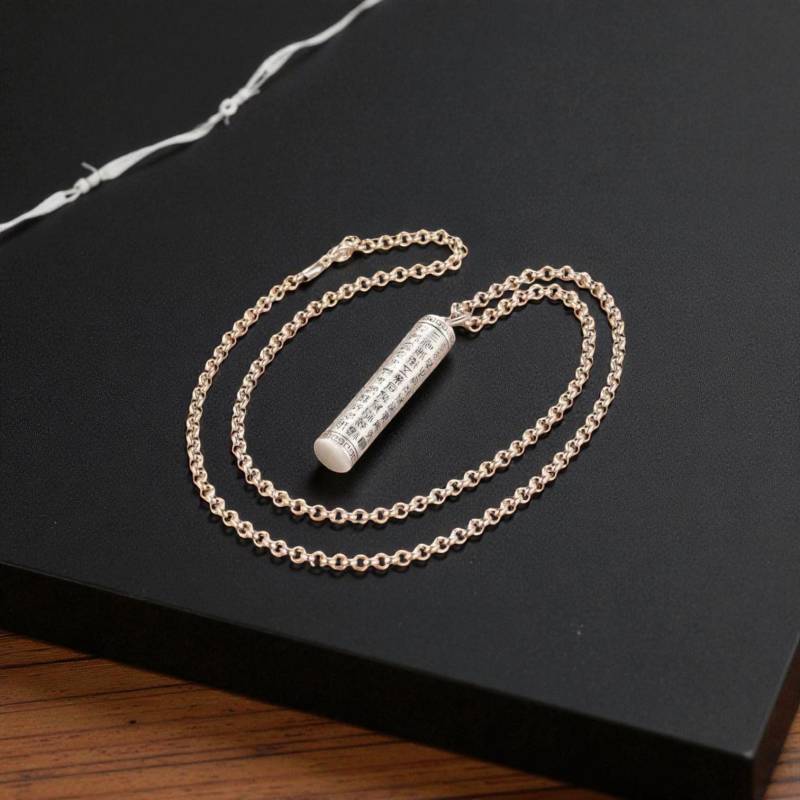 Buddhist Heart Sutra Necklace Pendant Gau Amulet Silver Wisdom Scroll Protection Blessing Charm Mantra von MantraWheels