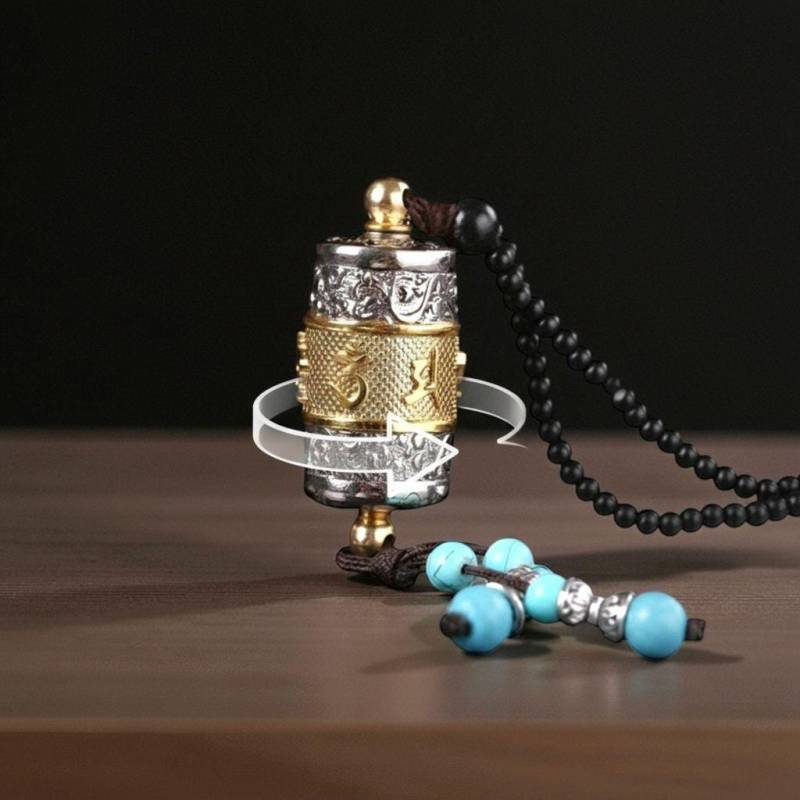 Tibetan Rotating Prayer Wheel Necklace Handmade Buddhist Mantra Om Mani Padme Hum Spinner Pendant Amulet Spinning Gold Prayer Wheel von MantraWheels