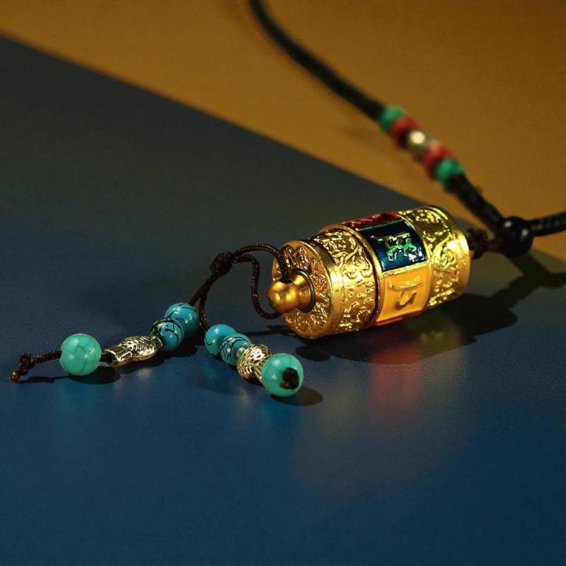 Tibetan Rotating Prayer Wheel Necklace Pendant Handmade Buddhist Mantra Om Mani Padme Hum Blessings Amulet Spinner Amulet Spinning von MantraWheels