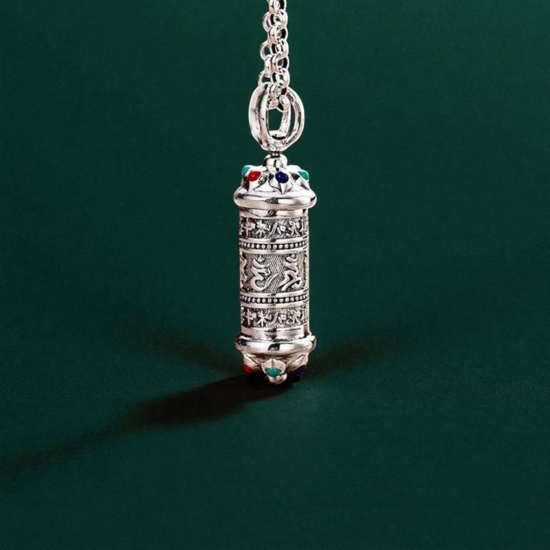 Tibetan Rotating Prayer Wheel Necklace Pendant Handmade Buddhist Mantra Om Mani Padme Hum Blessings Amulet Spinner Amulet Spinning von MantraWheels