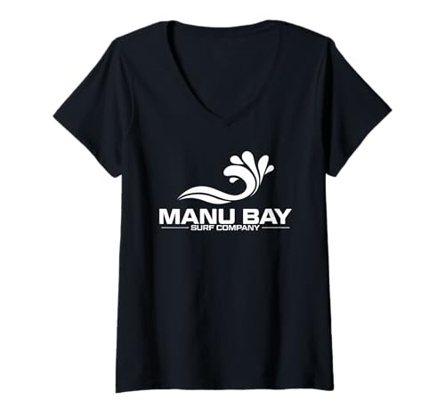 Damen Manu Bay Surf Firmenlogo T-Shirt mit V-Ausschnitt Damen Manu Bay Surf Firmenlogo T-Shirt mit V-Ausschnitt von Manu BAy Surf Company